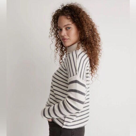 Madewell Turtleneck Sweater in Gray and White Stripes - Picture 1 of 13